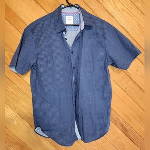 Society of Threads blue polka dot comfort stretch slim fit large mens shirt